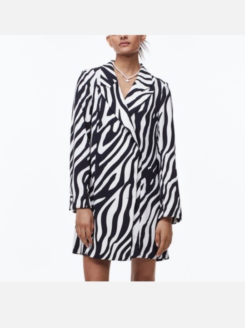 H&M blazer dress with feather trim Medium Zebra